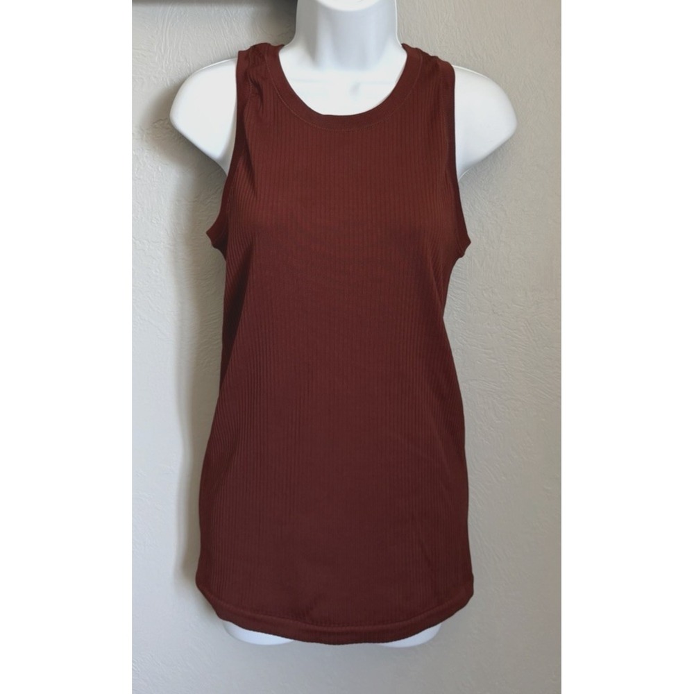 Athleta Renew Ribbed Tank Top Womens Size Medium Brown Red Seamless 384808